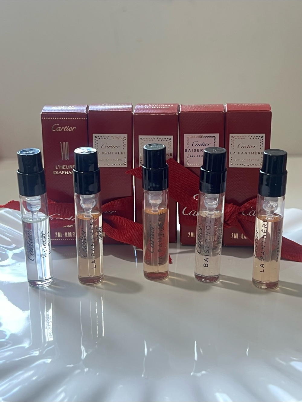 Cartier Women's Fragrance Sample Set - Red Boxes with Clear Vials